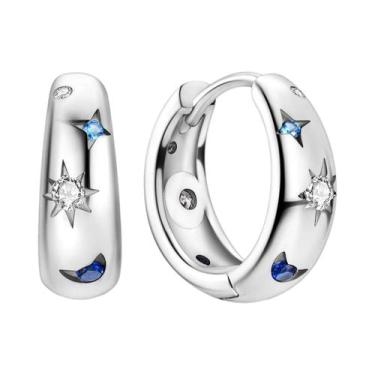 Imagem de Brinco de argola de prata 925 para mulheres pendientes lua sol brincos