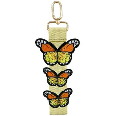 Imagem de CHAJAONE Chaveiro bordado de borboleta DIY - Patch de passar a ferro + pulseira de chaveiro, cordão de decoração para bolsa de chaveiro, carteira de bagagem, Amarelo, 2.8" x 8.1"