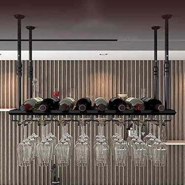 Imagem de APUM Prateleiras de vinho de teto, altura ajustável, taças de metal para vinho, suporte de garrafa de vinho de ferro, cabide suspenso para copos de vinho, para bares, restaurantes