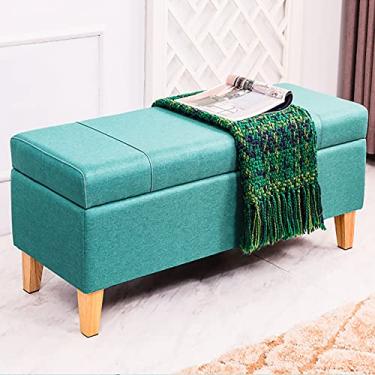 Imagem de FAMEOYA Bancos multifuncionais para sala de estar, quarto, sala de estar, quarto, banco acolchoado de linho, banco para troca de sapatos com armazenamento, banco otomano retangular - verde oliva 80 x