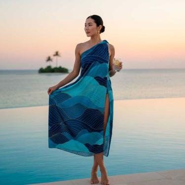 Imagem de Canga/Pareô Praia e Piscina Geométrico Ondas 1,00x1,50m - Fera Print