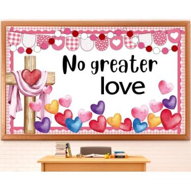 Imagem de Conjunto de quadro de avisos cristão para o Dia dos Namorados, religioso, amor, coração, cruz, versículo bíblico, sem maior amor, decoração de sala de aula, para igreja escolar, igreja, VBS, festa
