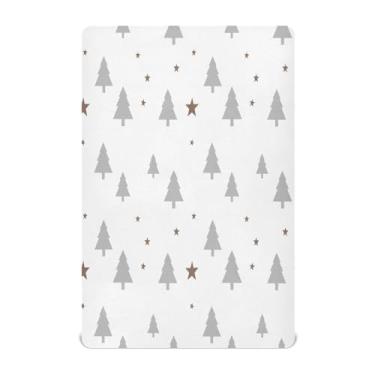 Imagem de JUZIHAI Lençol com elástico para berço 99 x 68,5 cm, cinza com árvores de Natal, macio, respirável, elástico para meninos e meninas, lençol de brincar para berço padrão e cama de criança pequena