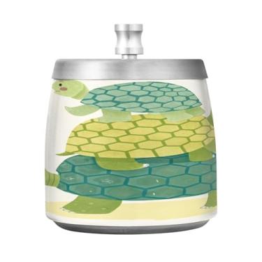 Imagem de Qilmy Cinzeiro de aço inoxidável de três tartarugas com tampa - Cinzeiro de cigarro à prova de vento sem cheiro sem fumaça para casa, escritório, carro, pátio, varanda (uso interno e externo)