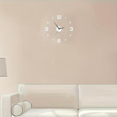 Imagem de Relógio de parede DIY sem moldura preto 3D mudo forma redonda quartzo adesivo DIY decoração de parede para casa, sala de estar, quarto, escritório, sala de aula, prata