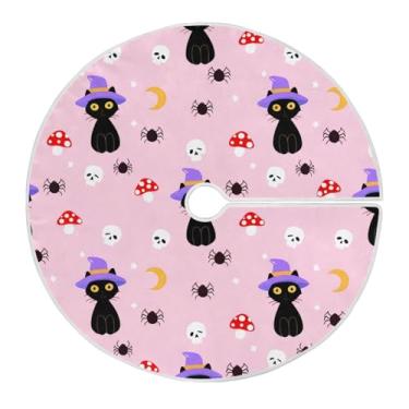 Imagem de Qilmy Saia de árvore de Natal para gatos de Halloween, tapete de cobertura de base de árvore redonda de 128 cm, ornamentos festivos de Natal para decoração de festas de inverno em casa