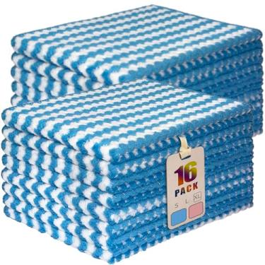 Imagem de AIWIWH Toalhas de prato, panos de limpeza de microfibra de veludo coral, super absorventes e de secagem rápida, panos de prato reutilizáveis sem fiapos para cozinha, lavar pratos (16, X azul grande)