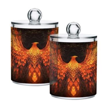 Imagem de Qilmy Flame Phoenix Suporte Qtip pacote com 2, frascos de boticário de 400 ml, vasilha organizadora de banheiro para cotonetes, bolas de algodão, almofadas de maquiagem, fio dental, sais de banho