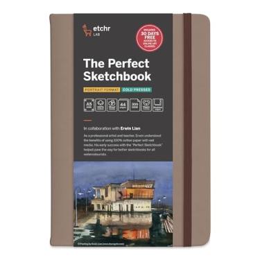 Imagem de ETCHR The Perfect Sketchbook Deckle Edition – Premium 300 gsm 100% algodão prensado a frio, bordas rasgadas à mão, encadernação plana, capa de couro vegano (retrato A5 - 21 x 14 cm)