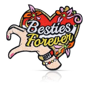 Imagem de Besties Forever Patch de coração, remendo bordado com gestos de mão BFF, patch colorido de amizade de 9 x 7 cm, aplique de moral para jaquetas, bolsas, lembrança de melhor amigo (jogador 1)