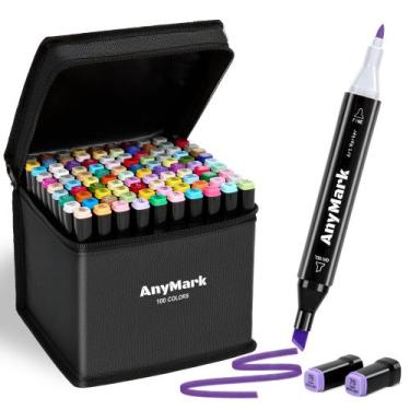 Imagem de Marcadores AnyMark, 100 cores, conjunto de arte em álcool de ponta dup