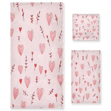 Imagem de Wassud Conjunto de 3 toalhas de banho de dia dos namorados Hearts and Arrows, toalhas supermacias e absorventes para banheiro, toalhas de banho de secagem rápida, toalha de banho para academia, spa