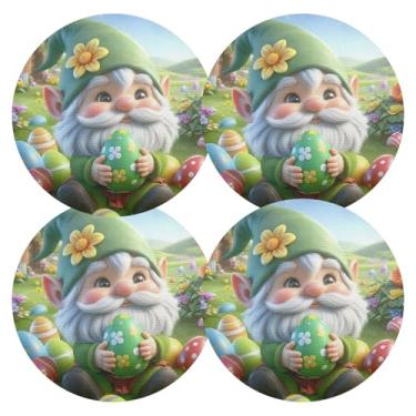 Imagem de Conjunto de 4 tapetes de jantar verdes de gnomo de páscoa para cozinha, mesa de jantar, 38 cm, jogo americano redondo de PVC para sala de jantar