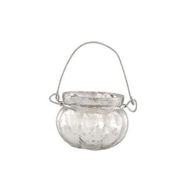 Imagem de Cachepot para Vela em Vidro Metalizado Formato Melão com Alça – Prata, Decorativo e Versátil para Casa, Mesa e Estantes (A5 x D6,5 cm)