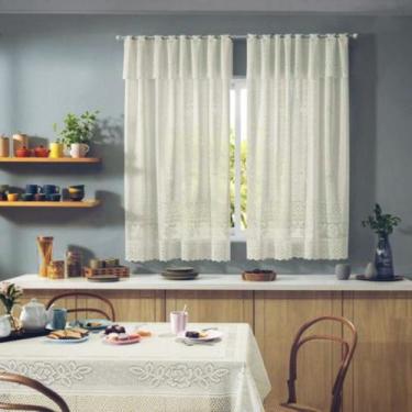 Imagem de Cortina Cozinha 2,00 X 1,50m Renda Creme Rosas Lisa - Interlar 
