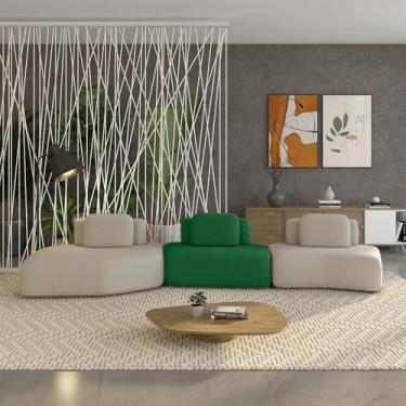 Imagem de Sofá Ilha Sala de Estar Dakota 3 Módulos 484cm Encostos Almofadas Soltas Veludo Bege/Verde G33 - Gran Belo