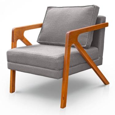 Imagem de Cadeira Poltrona de Sala - Estrutura de Madeira Maciça Reforçada, Estofada em Linho Confortável, Ideal para Ambientes Domésticos (Linho Cinza Escuro)