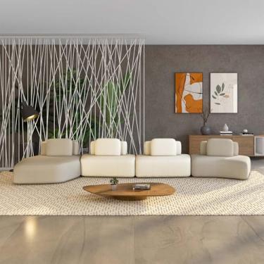 Imagem de Sofá Ilha Sala de Estar Dakota 4 Módulos 626cm Encostos Almofadas Soltas Bouclê Bege/OffWhite G33 - Gran Belo