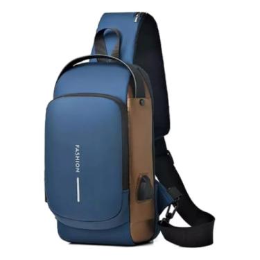 Imagem de Bolsa Bag Pequena Masculino Couro Tiracolo Transversal Ombro (Azul)