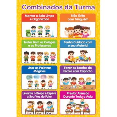 Imagem de Banner Combinados da Turma – Material Pedagógico Educação Infantil e Fundamental – Cartaz Didático Educativo de Regras, Boas Maneiras e Convivência Sala de Aula – Apoio Comportamento e Rotina Escolar