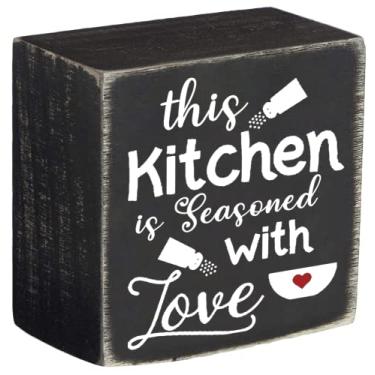 Imagem de This Kitchen is Seasoned with Love Wood Box Sign Kitchen Wall Decor Rustic Home Kitchen Classic Box Signs Wall Art Sign Decor 12,7 x 12,7 cm