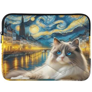 Imagem de Capa de laptop personalizada com estampa de gato Ragdoll noite estrelada fofa, acessórios de computador, capa para notebook universal, 13 capas para laptop de 35,5 cm