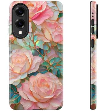 Imagem de DEENAKIN Capa fofa para Samsung Galaxy S25 Edge - Compatível com carregamento sem fio - Silicone macio de camada dupla + capa rígida - Design elegante de flores silvestres - Capa de telefone chique