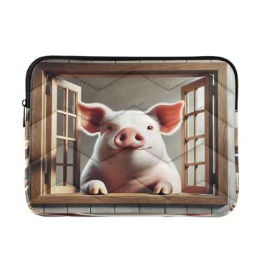 Imagem de Bolsa de trabalho com flores vermelhas, bolsas de laptop de 13 a 13,3 polegadas para homens, pasta de laptop média para mulheres, janela de porco sorridente marrom, M