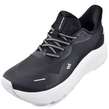 Imagem de JACKSHIBO Tênis masculino sem cadarço, bico largo, sem cadarço, caminhada, corrida, tênis, suporte de arco, fascite plantar, ortopédico, com almofadas de metatarso, sola grossa zero drop, Preto/branco