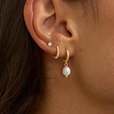 Imagem de Brinco feminino, pulseira de ouro de camada delicada empilhável para mulheres, joias da moda | Presente de festa, banhado a ouro 14K, standard, Latão, Sem pedra preciosa