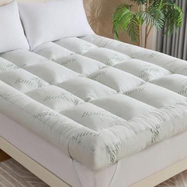 Imagem de WhatsBedding Topper de colchão de espuma viscoelástica de 12 cm – Travesseiro refrescante para alívio da dor nas costas, com camada de ar de viscose de bambu