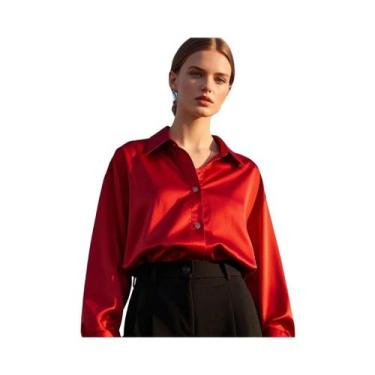 Imagem de Camisa Casual Slim Fit Multicolorida Para Mulheres Elegante Estilo Cor