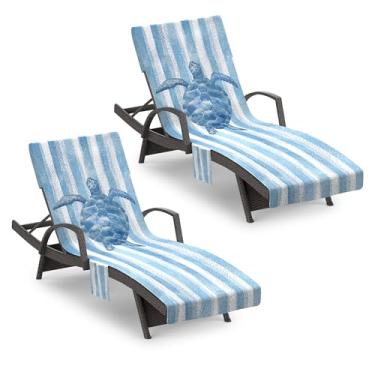 Imagem de AELS Capa de toalha para cadeira de descanso, pacote com 2 toalhas de praia de microfibra com bolsos, serve para cadeiras de piscina ao ar livre, jardim, praia, hotel, design antiderrapante e portátil