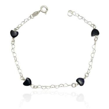 Imagem de Promoção Pulseira Prata Maciça 925 Coração Pedra Estrela - Lojas La&Ny