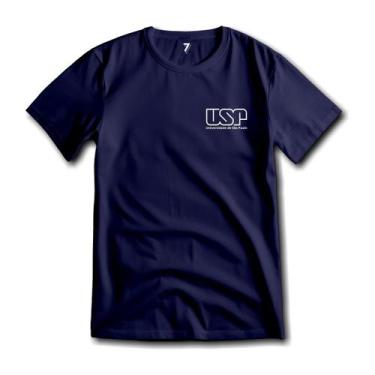 Imagem de Camiseta USP Logo Peito Esquerdo Malha 100% Algodão Premium, G, Azul m