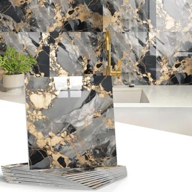 Imagem de Retire e cole azulejo Backsplash, 10 peças de azulejos de mármore autoadesivos à prova d'água para parede, painéis de parede de PVC, azulejos de chuveiro para banheiro, cozinha e sala de estar - Não