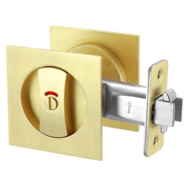 Imagem de Viiwahol Fechadura de porta de bolso dourada escovada com indicadores, maçaneta de bolso com fechadura quadrada para privacidade, fechaduras e puxadores de banheiro com dobra dupla