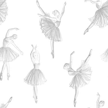 Imagem de Stickyart Papel de parede vintage de bailarina descascar e colar 44,5 x 701 cm papel de parede autoadesivo elegante preto branco bailarina arte de dança papel de contato para banheiro sala de estar