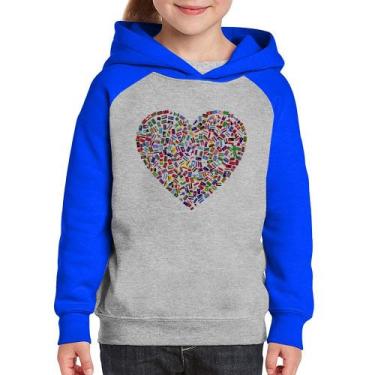 Imagem de Moletom Infantil Coração Bandeiras - Foca na Moda, Cinza, Azul, 12
