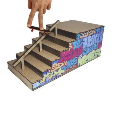 Imagem de Pista Skate de Dedo Corrimão Degraus Fingerboard Madeira Mdf Adesivado