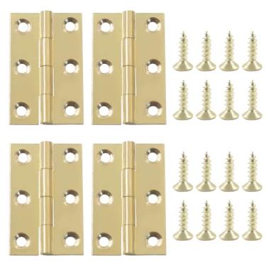 Imagem de Bivethoi 4 peças de mini dobradiças de latão puro de 3,8 cm, dobradiças dobráveis para gaveta de armário, dobradiças de porta de armário, caixa de joias, caixa de madeira, dobradiças para móveis de