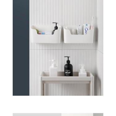 Imagem de Caixa de armazenamento de parede - organizador de porta de armário autoadesivo - plástico - cozinha, banheiro, escritório, quarto, geladeira