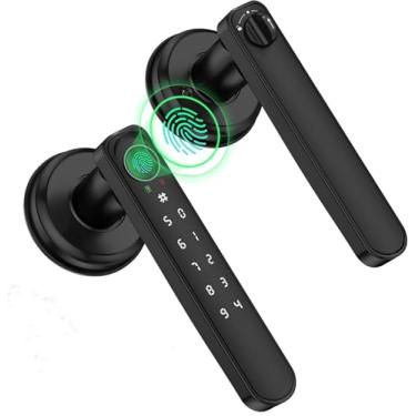 Imagem de HEI LIANG Fechadura de porta com impressão digital, maçaneta inteligente, fechadura biométrica, maçaneta de porta de quarto com código e aplicativo, entrada sem chave com teclado com alça para