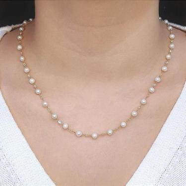 Imagem de Colar de Ouro 18k com Pérolas Naturais e Zircônias Brancas de Alta Qua