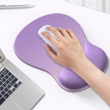Imagem de Mouse pad ergonômico com suporte de descanso de pulso em gel alivia a síndrome do túnel do carpo, design côncavo médio, base antiderrapante para laptop de escritório e casa (roxo)