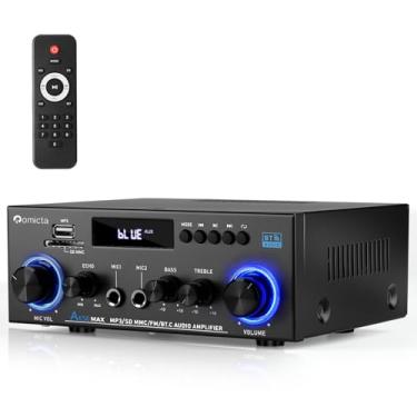 Imagem de Romicta Amplificador de áudio estéreo, sistema amplificador de potência 400W Home 2 canais sem fio Bluetooth 5.0, amplificadores domésticos, rádio FM, USB, cartão SD, AUX com controle remoto, sistema