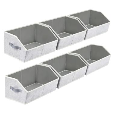 Imagem de POCREATION Organizadores de Armário Caixas, Caixa de Armazenamento Em Tecido Não Tecido Com Papelão Reforçado e Alças, Organizador de Cubo Dobrável para Roupas Toalhas Livros, 16,54 X 11,02 (Cinza)