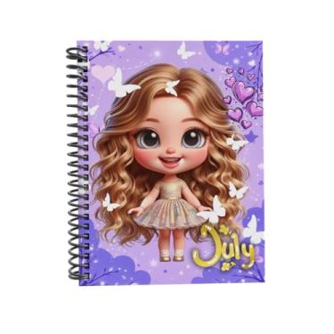 Imagem de Caderno Universitário Capa Dura July Decorado, Espiral, com Bolsa Interna, Cartela de Adesivos e Divisórias, Design de Personagem com Borboletas e Corações (CAPA 3, 15 MATÉRIAS (300 FLS))