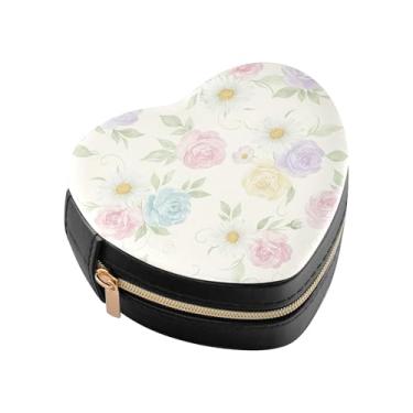 Imagem de Burbuja Caixa de joias em formato de coração de margarida de rosas para mulheres e meninas, estojo portátil organizador de armazenamento para brincos, anéis, colares e pulseiras