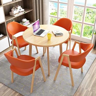 Imagem de Conjunto de mesa de lazer de escritório e 4 lugares mesa de jantar redonda e cadeira conjunto de combinação de mesa e cadeira com mesa e 4 cadeiras economizando espaço para sala de estar e cafeteria.